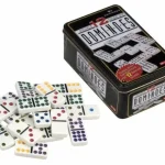 Dominó készlet, dupla 12-es, színes pöttyökkel, fém dobozban, -695103 Vásárlói kedvenc