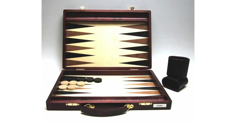 Backgammon sötétbarna fa fogantyúval, intarziás, 38x26 cm-es - 601163 Biztonságos fizetés