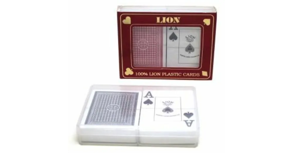 Azonnal elérhető Lion 100% plasztik póker,nagy indexes, 2x55 lap, műanyag dobozban - 757502
