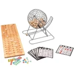Legkelendőbb Bingo játék szett fa golyókkal és fa alaptáblával, lottózásra is