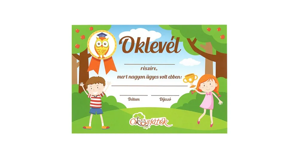 Azonnali szállítás Oklevél gyerekeknek (A5 papír)