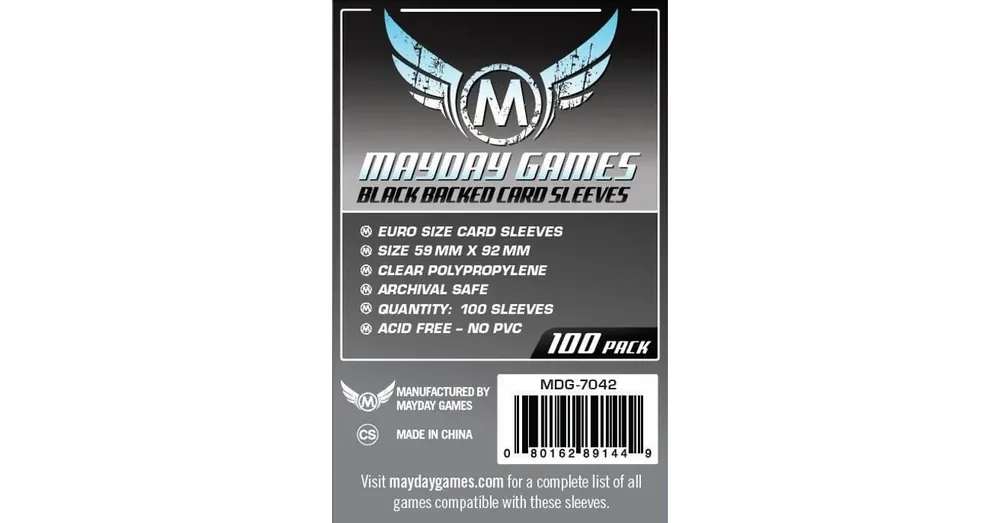 Mayday Games Euro méretű kártyavédő (100 db-os csomag) 59 mm x 92 mm, fekete hátlap Ajánlat