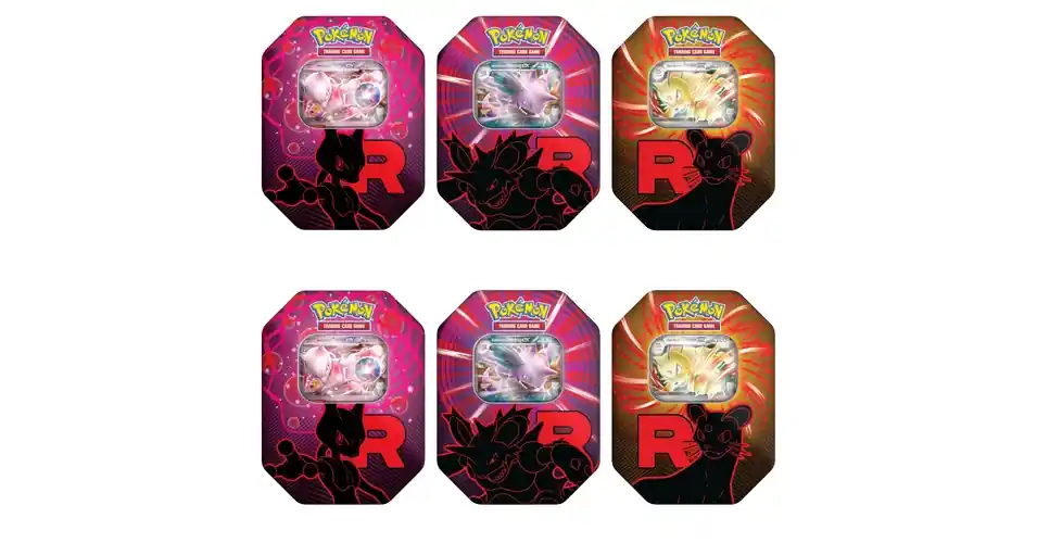 Expressz kézbesítés Pokémon TCG Team Rocket Tin Mewtwo Nidoking Persian Bundle (6 db)