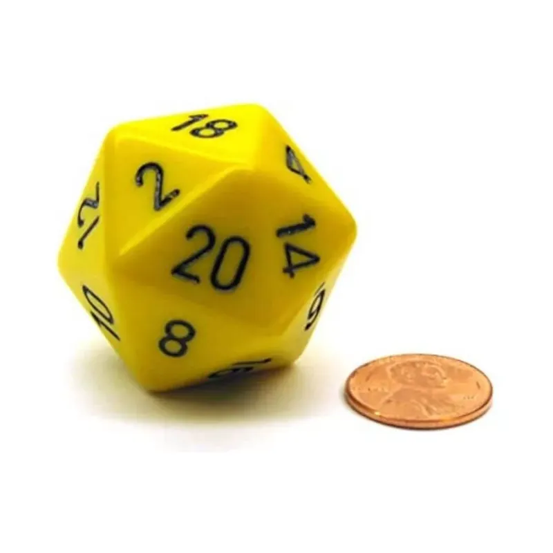 Árcsökkenés Chessex d20 kocka, nagy méretű, sárga, fekete számokkal