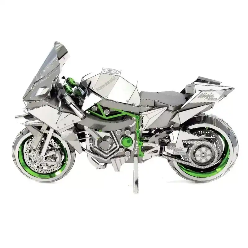 Gyors szállítás Metal Earth ICONX Kawasaki Ninja H2R (ezüst/zöld) - lézervágott acél makettező szett