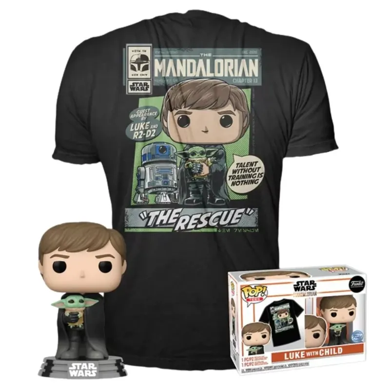 Legnépszerűbb Funko Pop! & Tee Star Wars The Mandalorian - Luke w/ Grogu figura és póló (XL)