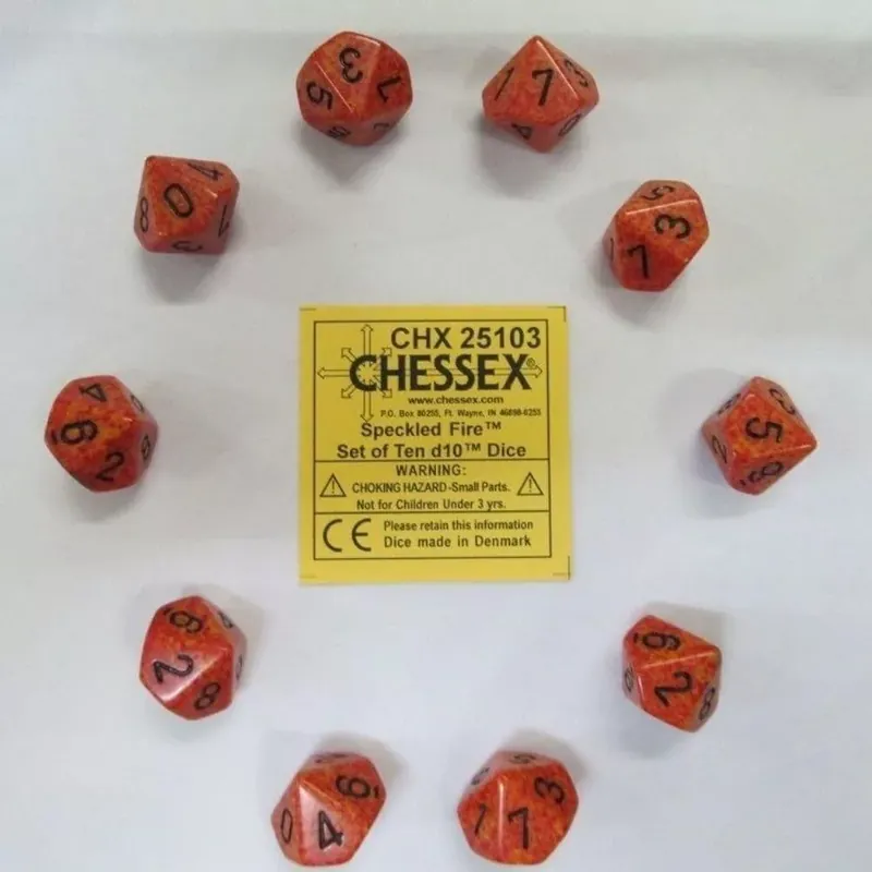 Olcsó d10 kockaszett (10 kocka), foltos, fire