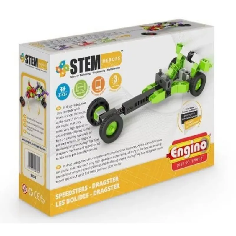 Engino Stem Heroes, Versenyautók Dragster építőjáték Expressz kézbesítés
