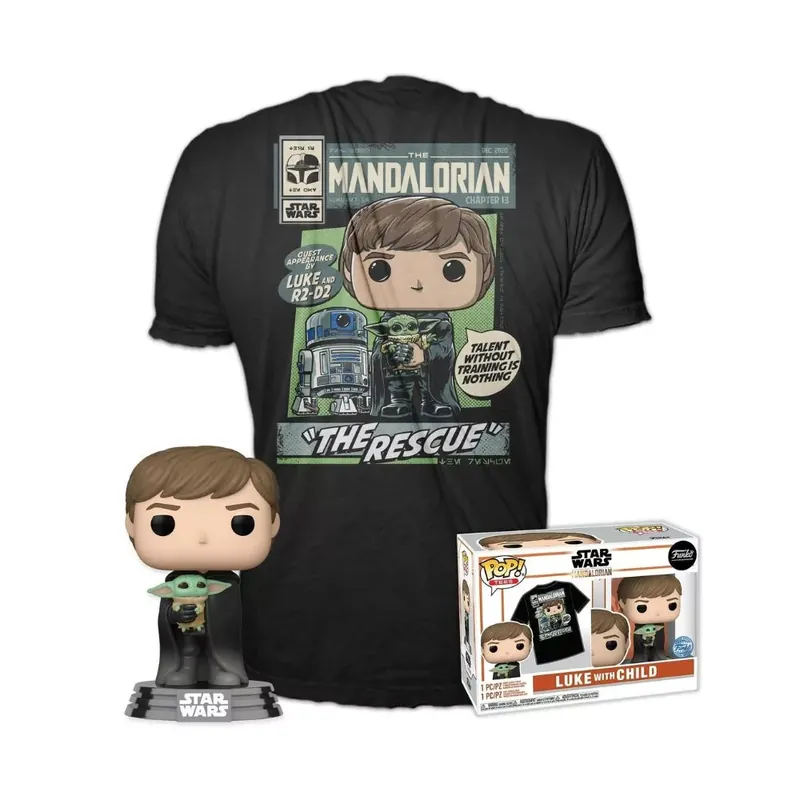 Vedd meg online Funko Pop! & Tee Star Wars The Mandalorian - Luke w/ Grogu figura és póló (L)